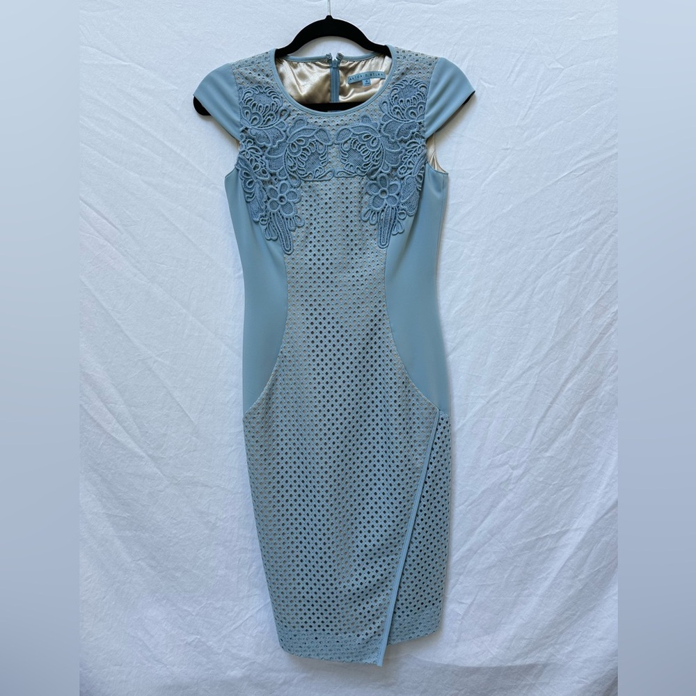 ANTONIO MELANI Blue and White Sheath Midi Dress
